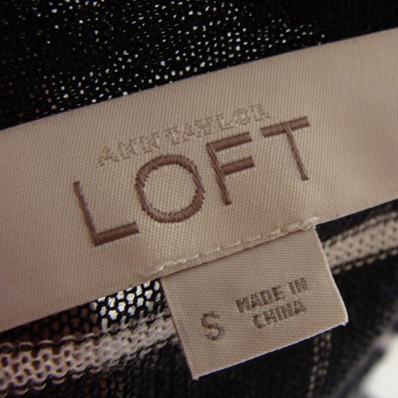 ANN TAYLOR LOFT Black & White STRIPE Long Sleeve SHEER Open Front CARDIGAN Sz S - Picture 6 of 6